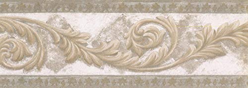 Wallpaper Border - Brown Damask Vines Grey Rhombus Abstract Wall Border Retro Design, Prepasted Roll 15 Ft. X 7 In. #TOP2