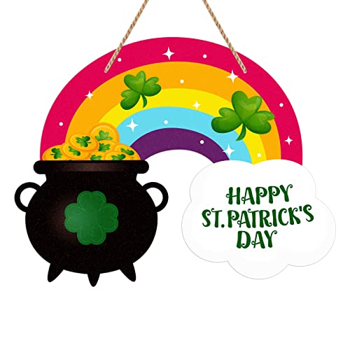 Facraft Happy St.patricks Day Door Sign Rainbow Shamrock Clover Wreath Sign For Front Door St. Patrick's Day Decorations Sign For Home Proch Wall Spring Irish Saint Patrick's Day Party Decorations #TOP25