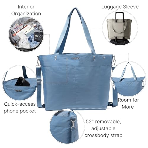Image of Baggallini Carryall Tote - Lightweight Nylon Zipper Top Weekender Travel Beach Bag w /Luggage Sleeve
