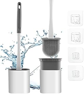 2 Pcs Silicone Toilet Brush with Holder,Deep Cleaning Toilet Brush with No-Slip Plastic Handle Soft Bristles Silicone Brush for Bathroom Toilet