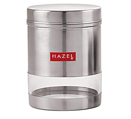 Image of HAZEL Stainless Steel Transparent Wide Mouth See Through Container, Silver, 1 PC, 950 Ml
