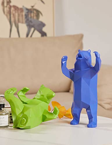 Nenbolec Bear Sculpture Statue Gifts Geometric Figurine Deco Polyresin Animal Arts Blue 12 Inch #TOP7