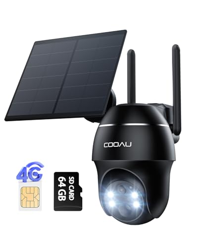 COOAU 4G LTE Cámara Vigilancia Exterior con Sim, 2K 3MP QHD Camara 4G Solar sin Cable con Batería, PTZ 355°/90°, Visión Nocturna, PIR Detección de Movimiento, Audio de Dos Vías, Tarjeta SIM