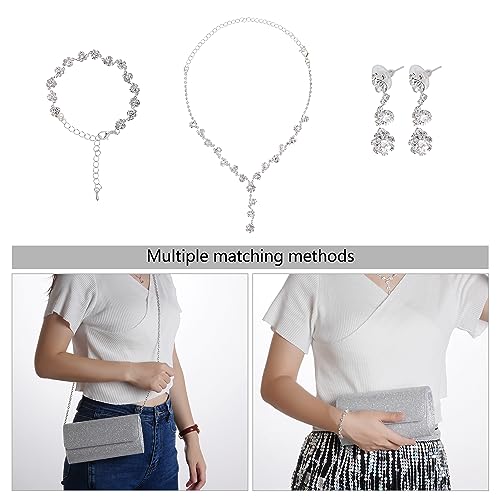 Rbenxia 4 Pieces Women Evening Rhinestone Jewelry Set Bling Glitter Clutch Purse Necklace Earrings Bracelets for Women Bride Wedding Evening Party4