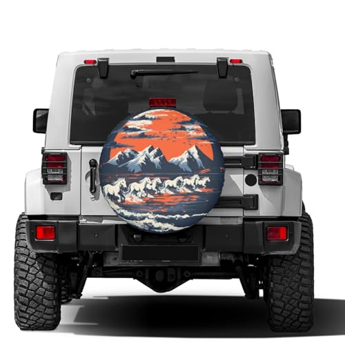 Image of Delerain White Broncos Horses Sunset Spare Tire Cover for RV Trailer SUV Truck and Many Vehicle, Wheel Covers Sun Protector Waterproof (15 Inch for Diameter 27 inch-29 inch)