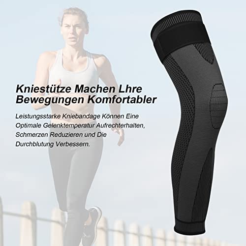 Genouillère Sport Longues pour Hommes Femmes Attelle Genou à Sangles Réglables Antidérapantes 2 Pièces Genouillère Compression pour Déchirure du Ménisque, Arthrite, Mouvement, La course (noir, XXL)