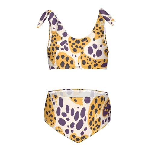 KLL Brown Pattern Girls' 2 Piece Bikini Sets Beach Swimsuits Swimwear Adjustable Strap