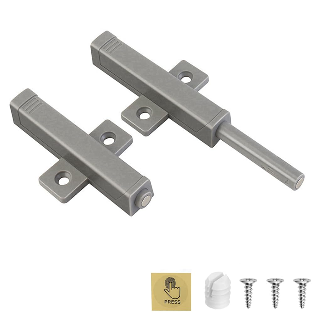 FarDeer Push to Open Door Catch 2 Pack Heavy Duty Push Open Door Latch Powerful 48 N Spring Release Open Catch for Large Wardrobe Closet Grey Door Damper Closure Magnet Press Open
