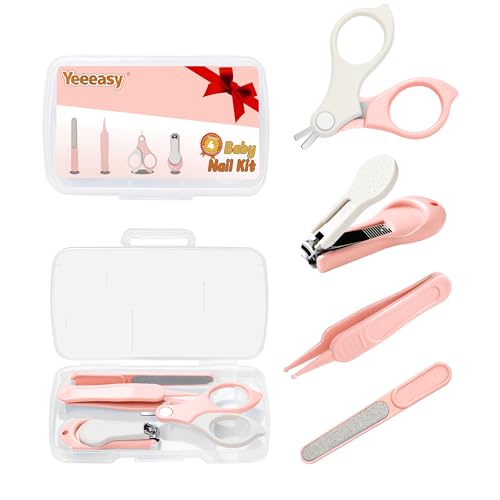 Yeeeasy Baby Nail Clippers Kit Baby Grooming Set with Nail Clippers, Scissors, Nail File & Tweezers Baby Care Kit Fingernail Cutter for Baby,Newborn,Infant,Toddler,Kid(Pink)