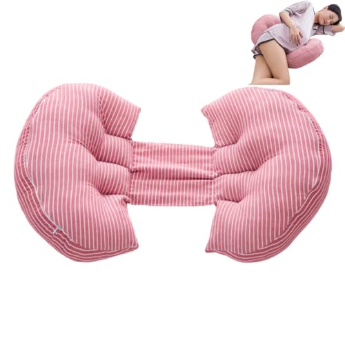 Hidetex総綿マタニティ枕H型枕、腰サポートと腹サポートのサイド寝具、高弾性純綿マタニティ枕 (ピンク)