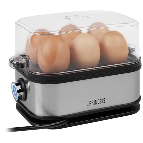 Princess 262046 Cocedor de huevos de acero inoxidable, adecuado para 6 huevos a la vez, tapa de plástico transparente libre de BPA, 400 W