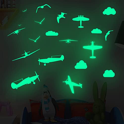 Pakykai Luminous Airplane Cloud Wall Sticker,Glow In The Dark Wall Decals, Luminous Decoration For Kids Bedroom, Wall Decor For Boys And Girls Gift #TOP3