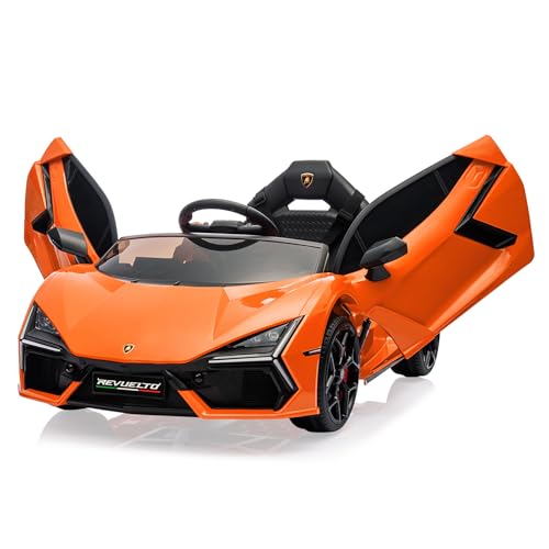 Hetoy 12V Kids Ride On Car, Licensed Lamborghini Revuelto Electric Car for Kids Over 37 Months, Battery Powered Sports Car Toy with Remote Control, Bluetooth, Headlight, Music, Orange by Hetoy - Used condition - US$118.72