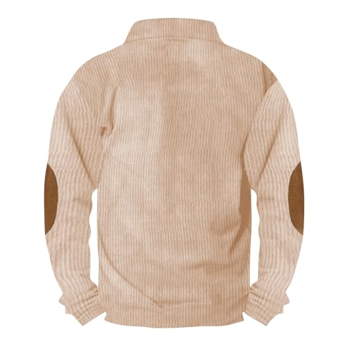 Mens Corduroy Sweater with Elbow Patches Long Sleeve Button Turtleneck Polo Shirts Vintage Waffle Sweatshirts2