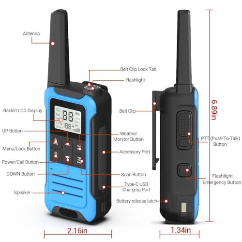 Image of Walkie Talkies Long Range Rechargeable Walkie Talkie for Adults, Baofeng F22 FRS Radio Walky Talky Family Walkie-Talkie with Flashlight 1400 mAh Battery USB Charger for Camping Trip (2 Pack)