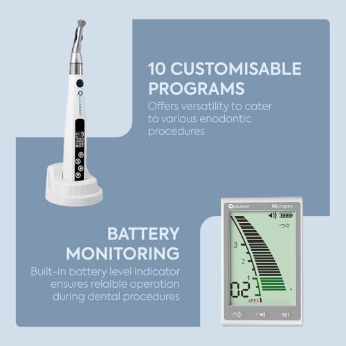 Image of Qualdent Q-Smart Cordless LED Endomotor with Micropex Apex Locator | 16:1 Gear Ratio | Rotary & Reciprocating Modes | Auto Reverse | LCD Display | Rechargeable Battery