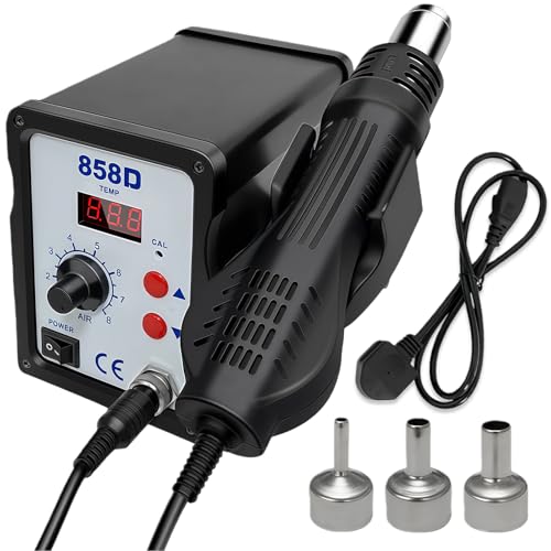 Estación de soldadura de aire caliente 858D 700 W con pantalla digital, estación de soldadura de aire caliente SMD, estación de soldadura de aire caliente con temperatura ajustable 100 – 450 °C, 3