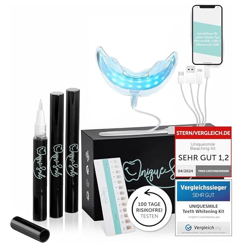 Hochwertiges Teeth whitening kit von UniqueSmile - All in One Bundle für Zahnaufhellung & weiße Zähne|Zahn Bleaching Set (Basic-Set)