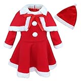 Vestido rojo de Santa Claus de la Navidad de las muchachas preciosas emparejado con el mantón y el sombrero de santa, festivo y lindo.