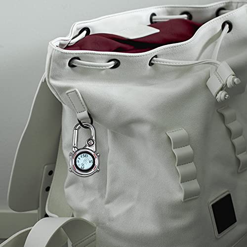 JewelryWe Mens Womens Digital Clip-on Watch Mini Microlight Backpack Buckle Belt fob Watch for Rock Climbing Doctors Nurses Chefs3