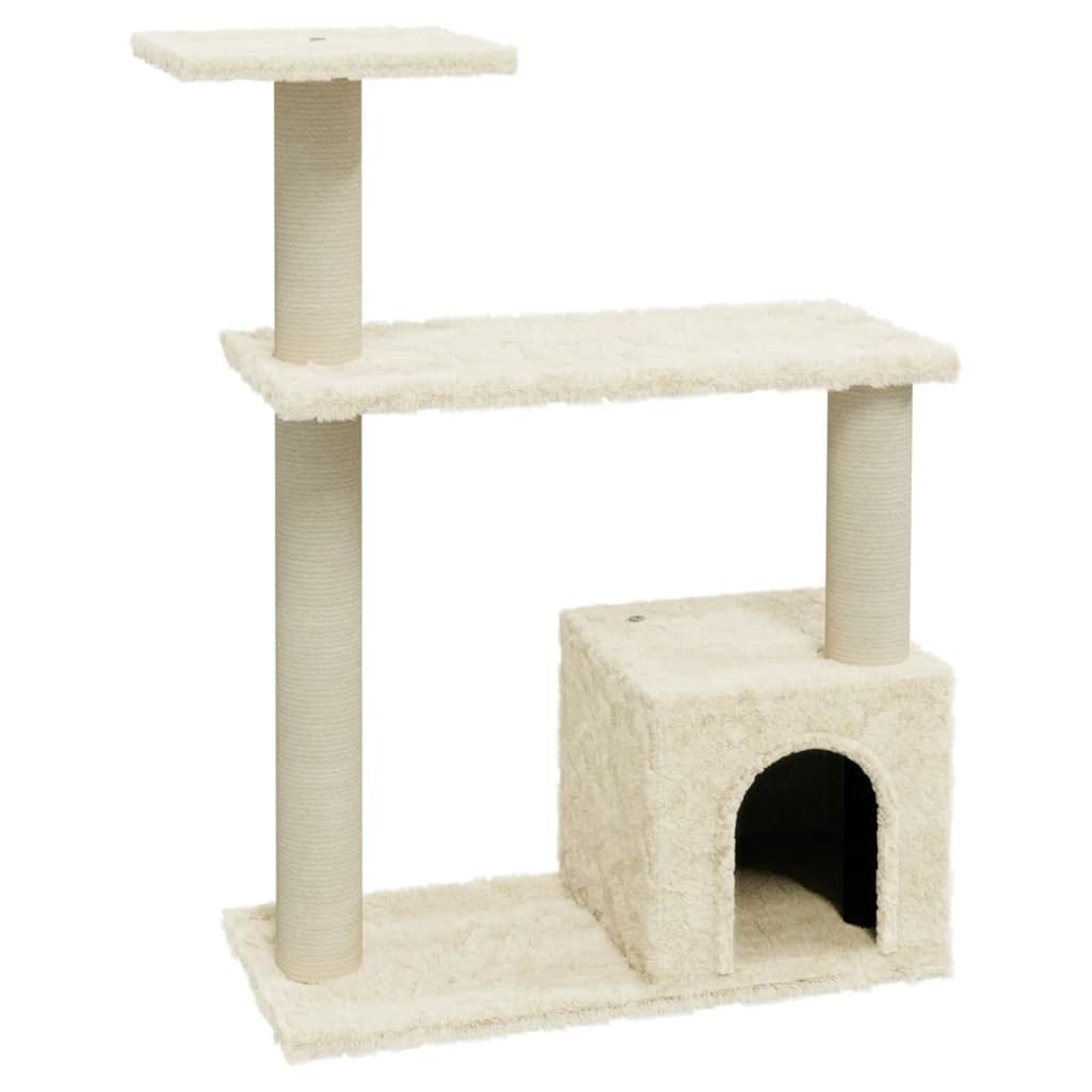 Arbre à chat en bois et peluche crème pour le bonheur des chats d'intérieur