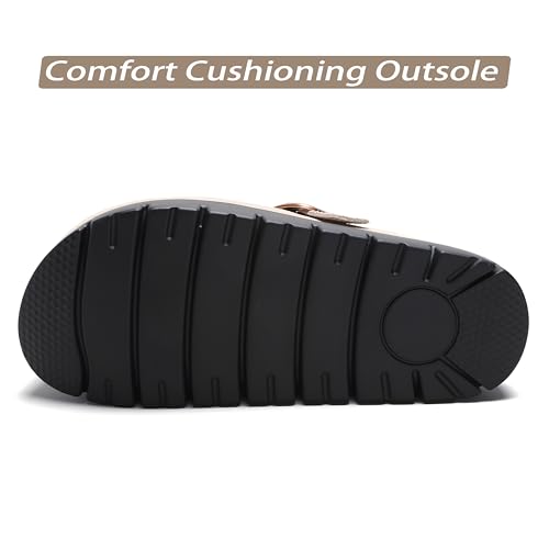 Image of Women's Suede Platform Clogs Leather Mules Slip On Indoor Outdoor Shoes | Arch Support, Cork Footbed, Adjustable Buckle,All Day Comfort
