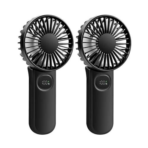 Epdpekc Mini Ventilador de Mano de 2 Piezas con Ventilador de Mano Pequeño Plegable 180° de 5 Velocidades, Ventiladores de Tiempo de Uso 3 A 12 H para Maquillaje, Pestañas, Camping, Viajes