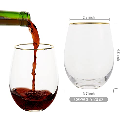 Mygift Set Of 4 Stemless Wine Glasses With Brass Plated Rim, Holiday Stemware, Wedding And Bridesmaid Gift, Elegant Cocktail Mimosa Champagne New Year Toasting Glasses #TOP4