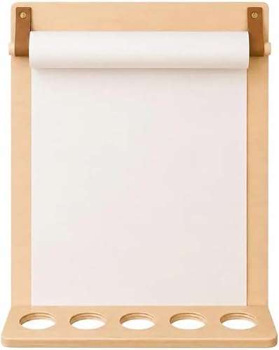 Wooden Wall-Mounted Kids Art Easel with Paper Roll & Crayon Holders, Adjustable Drawing Board for Toddlers, Creative Painting Station for Bedroom Playroom Nursery, Natural Wood Finish - Image 4