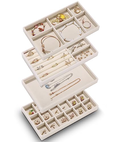 SOBEAU Organizador De Joyas, Bandeja y cajones para Guardar y Exhibir Aretes y Collares (Beige)