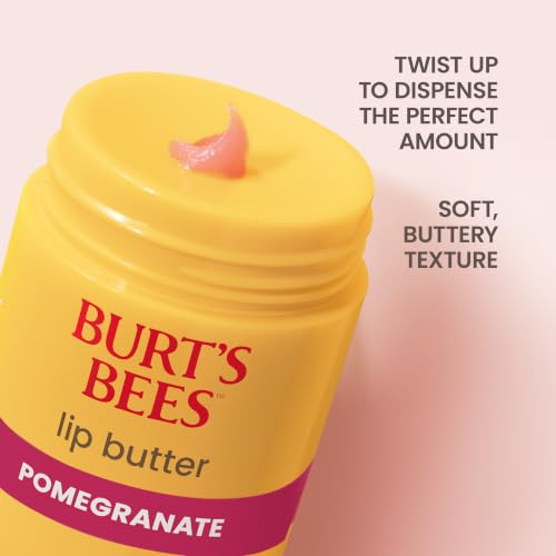 Image of Burt's Bees Pomegranate Lip Butter, Repairs Dry Lips, 24 Hour Hydration, Locks in Moisture, Includes Shea and Mango Butters, Antioxidant Rich Vitamin E, Convenient Twist Up Dispenser, 0.5 Oz.