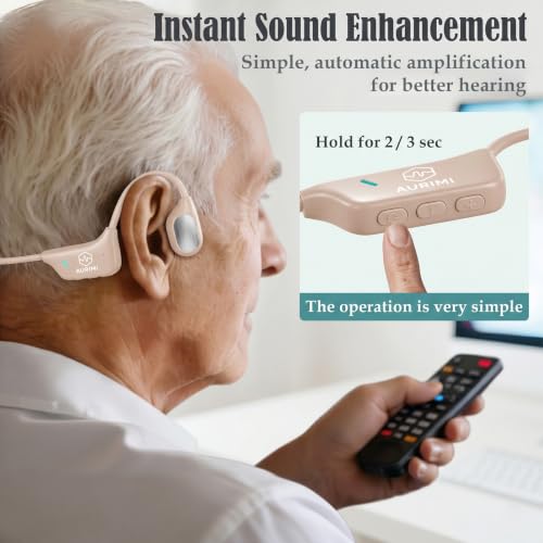 Image of Aurimi Bone Conduction Hearing Amplifier - Open Ear Comfortable Sound Enhancement Device for Seniors, Lightweight 25g Wearable with 10H Battery, Easy One Button Control for Clear Conversations