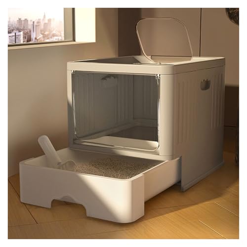 Caja de arena para gato con bandeja deslizante y tapa, grande miniatura 1