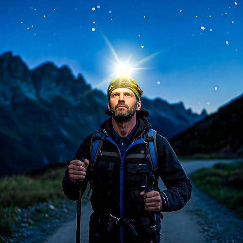 XILUO Bright Headlamp Adjustable Focus Motion Sensor Warning Light, 8 Modes 80 Hours Standby Time Head Lamp, IP65 Waterproof 125°Angle Head Lights for Hiking Camping Emergency Outdoor
