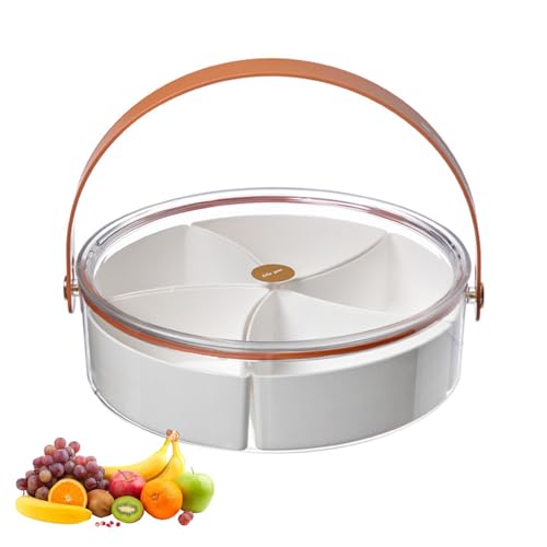 Snack Box, Bandejas para Aperitivos con Tapa, Transparente Caja de Almacenamiento de Aperitivos, Divided Tray with and Handle, Aplicable Guardar Caramelos, Frutos Secos, Frutas (Cuadrícula circular 5)