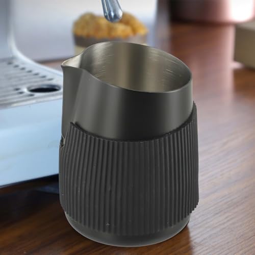 Jonikuper Brocca schiumalatte senza manici da 420 ml in acciaio inox per caffè espresso a vapore con design a isolamento termico per latte art