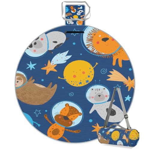 Shimoshe Cat Fox Lion Panda Sloth Picnic Outdoor Blanket Foldable Waterproof Sandproof Beach Blanket Portable Water-Resistant Round Picnic Mat for Travel Camping Park Lawn