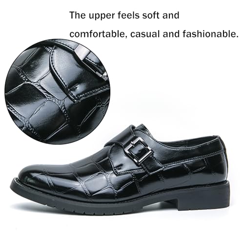 Men’s Print Leather Low Heel Penny Loafers with Monk Buckle Comfort Round Toe Slip-On Casual Business Shoes for Office Evening Dress Shoes3