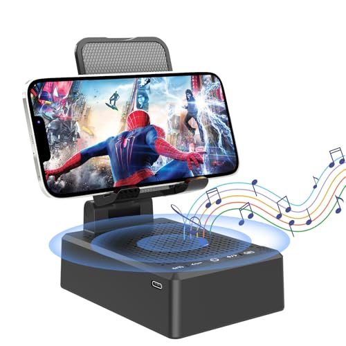 Birthday Gifts for Men,Cell Phone Stand with Wireless Bluetooth Speaker and Antislip Base HD Surround Sound for Home and Outdoors with Bluetooth Speaker for Desk Compatible with iPhone (Black)