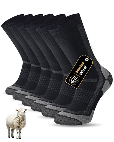 SockWaddles Merino Wandersocken Herren Damen, Atmungsaktiv Outdoor Socken Trekkingsocken, Gepolstert Sportsocken Anti-Blasen Laufsocken Merinowolle Arbeitssocken 3 Paar
