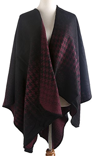 QZUnique Women's Blanket Wrap Houndstooth Knitted Cardigans Scarf Shawl Poncho Cape2