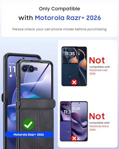 Image of Magnetic for Motorola Razr+ Plus 2026 Case /Razr+ Plus 2025 Case with Hinge Protection & Built-in Outer Screen Protector, Fit for Magsafe, Leather Matte Case for Razr+ 2026 /2025-Black Gray