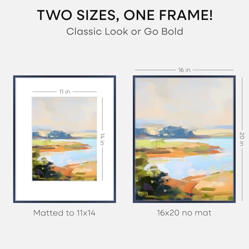 Image of Homeforia 16x20 Navy Blue Picture Frame, High End Metal 16x20 Poster Frames with Mat 11x14 inch Photo, 16 x 20 Navy Blue Frame Matted to 11 by 14 Print, 20x16 Frame, Tempered Glass, Wall Kit, Set of 2