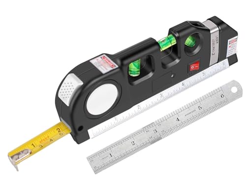 Image of Laser Level Pro 3 Multifunction Measuring Tool with Horizon Vertical Aligner Bubbles, Built-in Ruler Tape Measure and Laser Line Marker for Home DIY Construction Wall Hanging