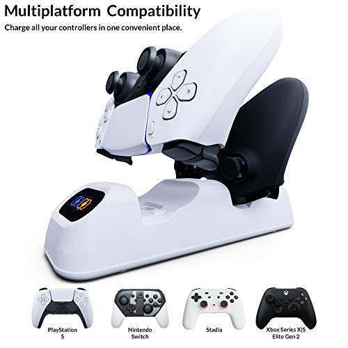 Orzly Duocharger para PS5 - Cargador de Mandos Compatible con: PS5 Playstation 5, Xbox Series X | S Stadia y Nintendo Switch - Base de Carga USB-C Edición Pearl White [Blanco] - imagen 5