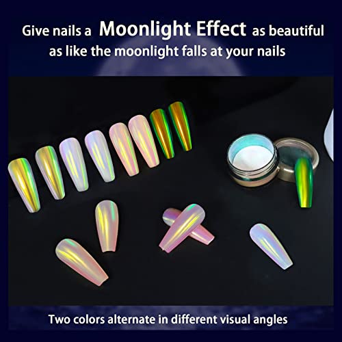 Allstarry White Chrome Nail Powder, Iridescent Pearl Powder Transparent Pearlescent Effect Pigment Rainbow Neon Aurora Glitter Dust For Gel Polish Nail Art Decoration, Resin Craft #TOP2