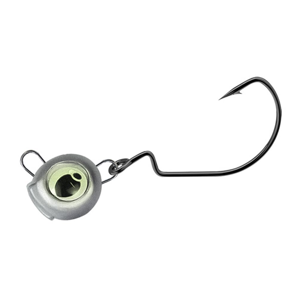 10Pcs Luminous Jig Heads, Glow 3D Eye Bait Hooks, Snagless Corrosion Resistant Weighted Offset Head for Heavy Cover Rock Bottom, Sea Bass Cod Pollock