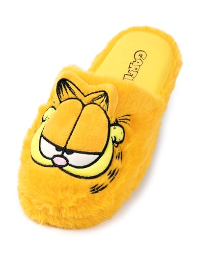 Garfield Fluffy Yellow Slippers | Unisex Animated Tabby Cat House Sliders | Soft Slip-On Footwear for Adults