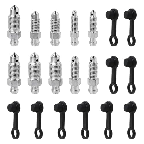 10 Pièces Vis de Purge Etrier Cache-PoussièRe, Vis de Purge Etrier, Purgeur de Frein Voiture, 5 tailles M6x1mm/M7x1mm/M8x1.25mm/M10x1mm/M10x1.25mm, avec Cache-poussière, Matériau en Acier au Carbone