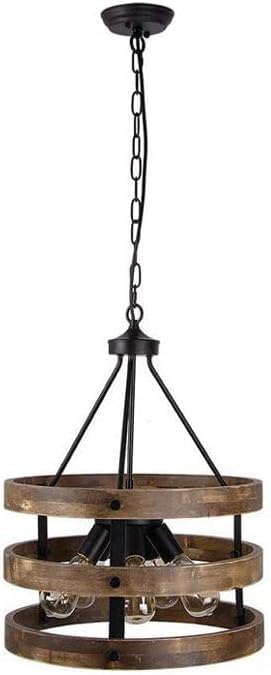 Lustre en bois 5 lumières pour éclairer un grand hall d'entrée sombre avec style rustique